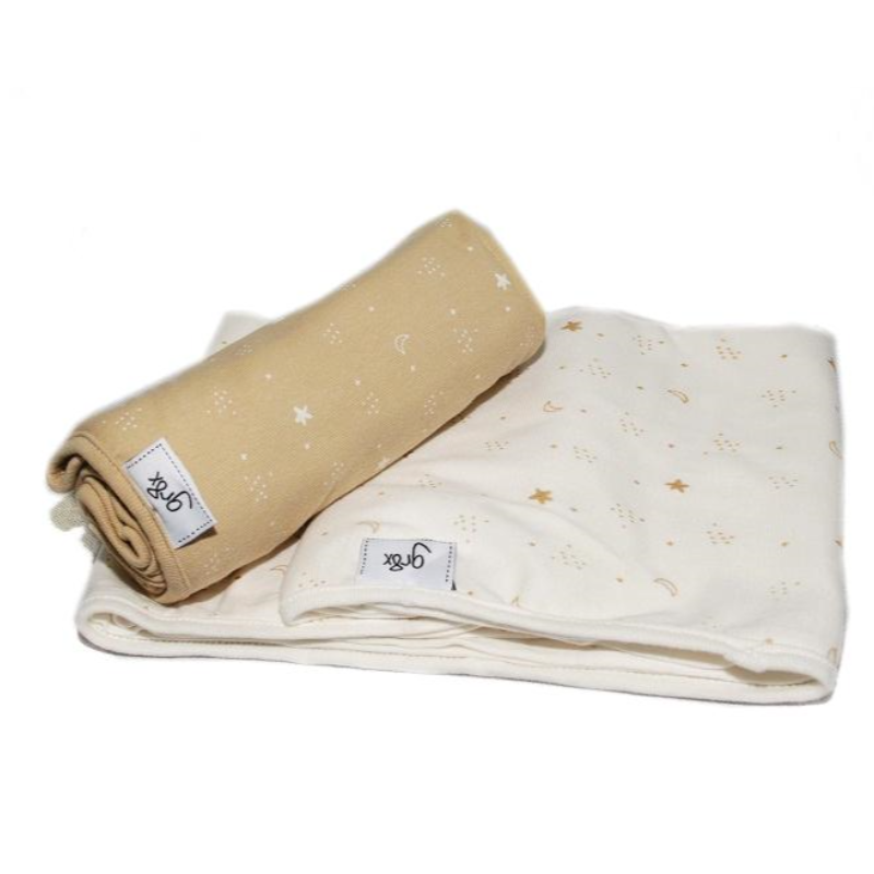 Stars and Moon Gold Double Stretch Swaddling Wraps