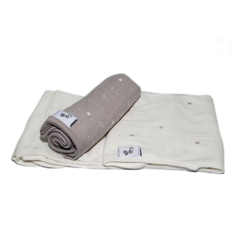 Stars and Moon Grey Double Stretch Swaddling Wraps