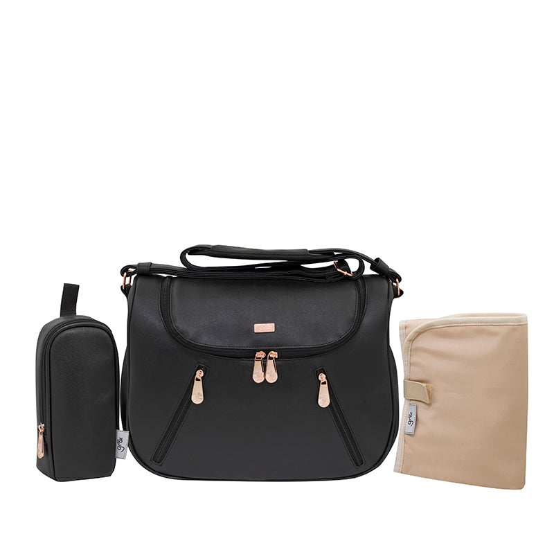 gr8x Great Expectations Zoe Vegan Leather Nappy Bag - Black